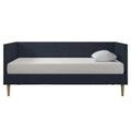 Lit de repos double moderne du milieu du siècle en lin bleu foncé