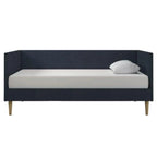 Lit de repos double moderne du milieu du siècle en lin bleu foncé
