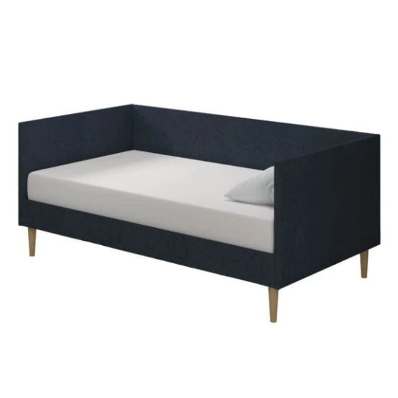 Lit de repos double moderne du milieu du siècle en lin bleu foncé