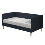 Lit de repos double moderne du milieu du siècle en lin bleu foncé